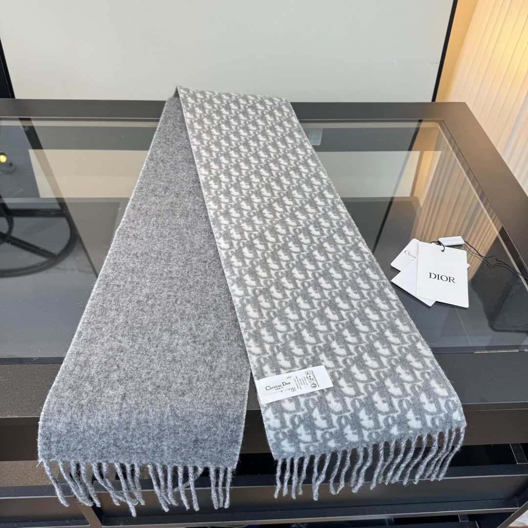 Dior Two-Tone Monogram Fringed Scarf