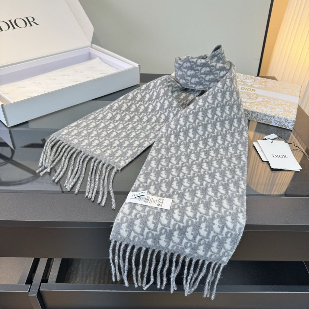Dior Two-Tone Monogram Fringed Scarf