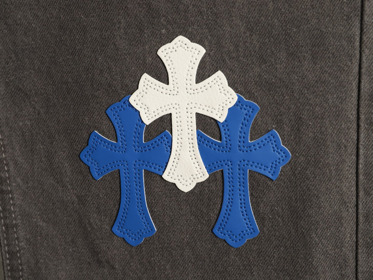 Chrome Hearts Cross-Motif Jeans with Back Lettering - Gray/Blue