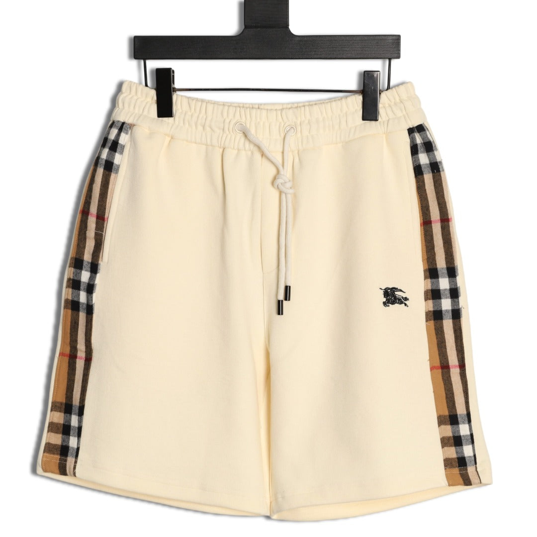 Burberry Equestrian-Emblem Check-Side Shorts - Cream