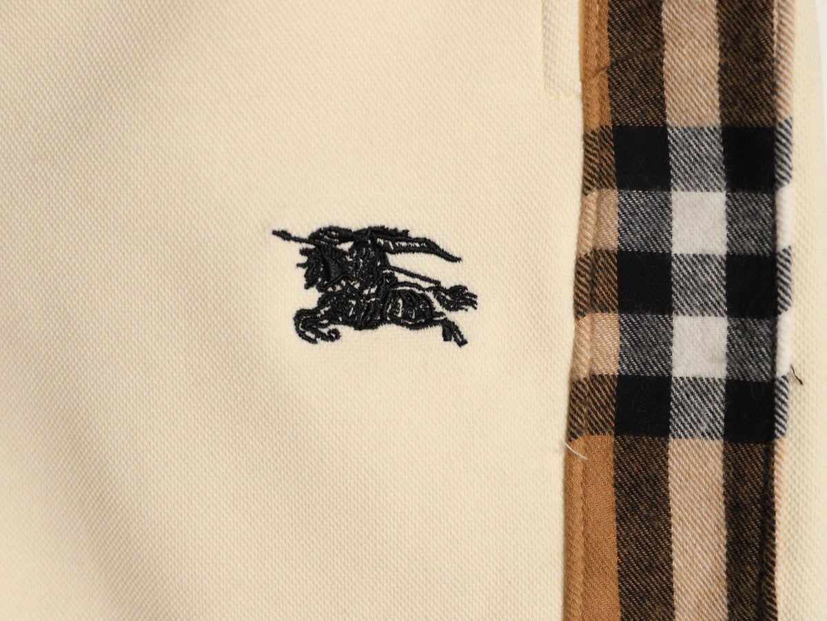 Burberry Equestrian-Emblem Check-Side Shorts - Cream