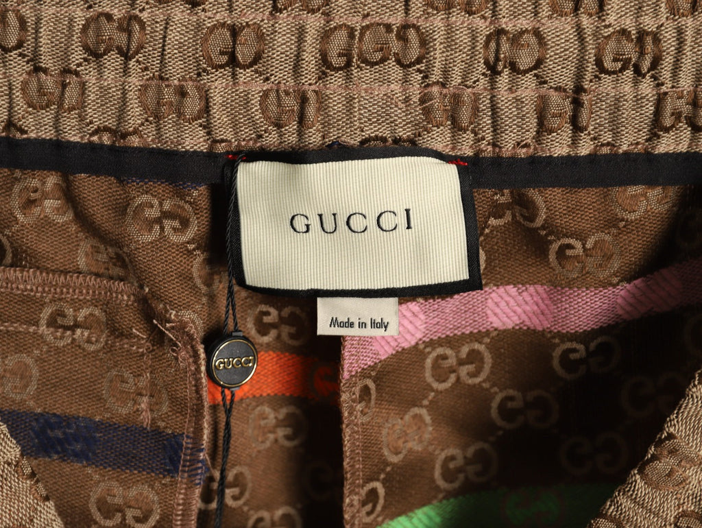 Gucci Allover Double-G-Style Color-Accent Drawstring Shorts - Tan